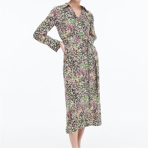 H&M midi floral shirt dress with belt size s
